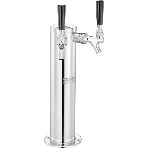 VEVOR Dual Taps Draft Beer Tower Dispenser, Stainless Steel Keg Beer Tower, Kegerator Tower Kit with Pre-Assembled Tubing and Self-Closing Faucet