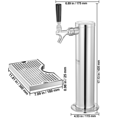 VEVOR CGA320 Regulator Kegerator Tower Kit, Single Tap Beer Conversion Kit, Stainless Steel Keg Beer Tower Dispenser with D-System Keg Coupler, Beer