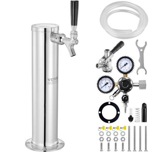 VEVOR CGA320 Regulator Kegerator Tower Kit, Single Tap Beer Conversion Kit, Stainless Steel Keg Beer Tower Dispenser with D-System Keg Coupler,