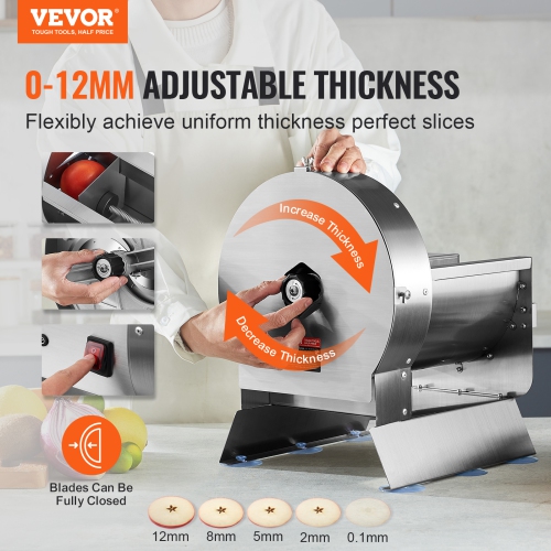 VEVOR 0-0.5"/0-12mm Thickness Electric Vegetable Slicer, Adjustable Commercial Slicer Machine, Convertible to Manual, Stainless Steel Food Cutter