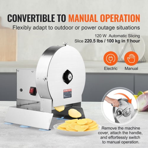 VEVOR 0-0.5"/0-12mm Thickness Electric Vegetable Slicer, Adjustable Commercial Slicer Machine, Convertible to Manual, Stainless Steel Food Cutter