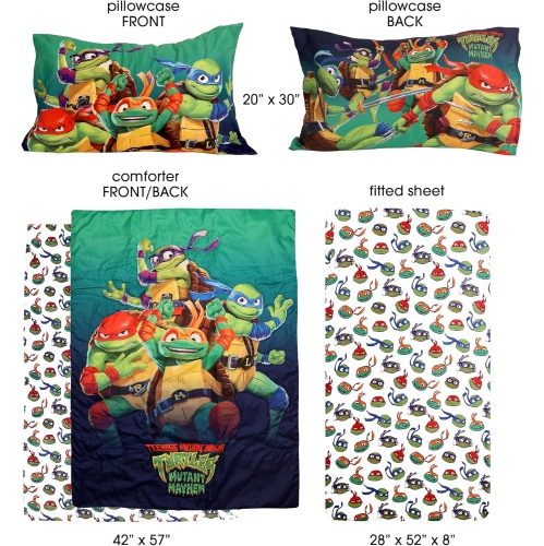 Teenage Mutant Ninja Turtles 3-Piece Toddler Bedding Sheet Set for Kids - Comforter, Fitted Sheet & Pillowcase