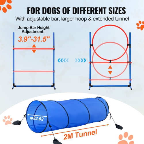 VEVOR Dog Agility Training Equipment, Obstacle Course 5 PCS Set with Adjustable High Hurdles,6 Weave Poles, Tunnel, Jump Ring, Pause Box, Whistle,