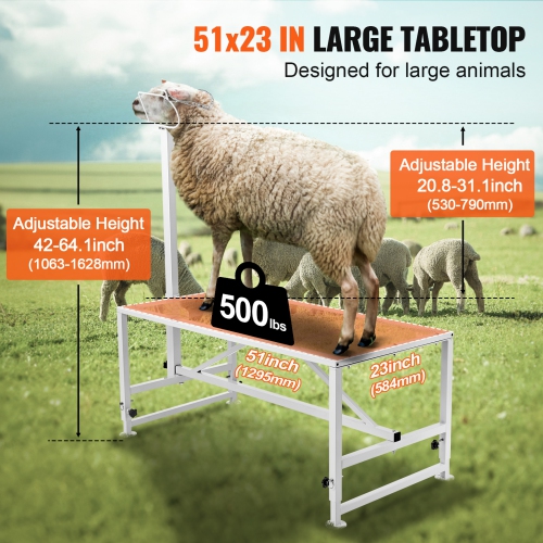 VEVOR 51x23 inch Goat & Sheep Stand, Livestock Stand, Metal Livestock Milking and Shearing Stand 21" to 33" Adjustable Height, with Headpiece and