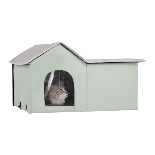 VEVOR  Heated Cat House, Outdoor Kitty Shelter w Adjustable Temperature And Timer, 600D Oxford Cloth Foldable Cat Shelter w Heated Pad to Stay Warm