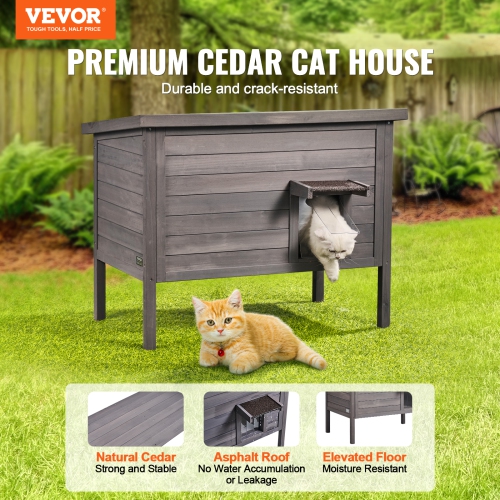 VEVOR 34"Lx22"Wx27"H Outdoor Cat House Weatherproof, Feral Cat Shelter for Multiple Cats, Outdoor Wooden Cat Rabbit House with All-Round Foam