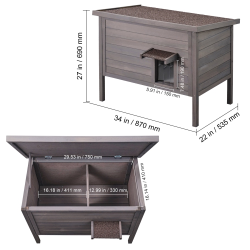 VEVOR 34"Lx22"Wx27"H Outdoor Cat House Weatherproof, Feral Cat Shelter for Multiple Cats, Outdoor Wooden Cat Rabbit House with All-Round Foam