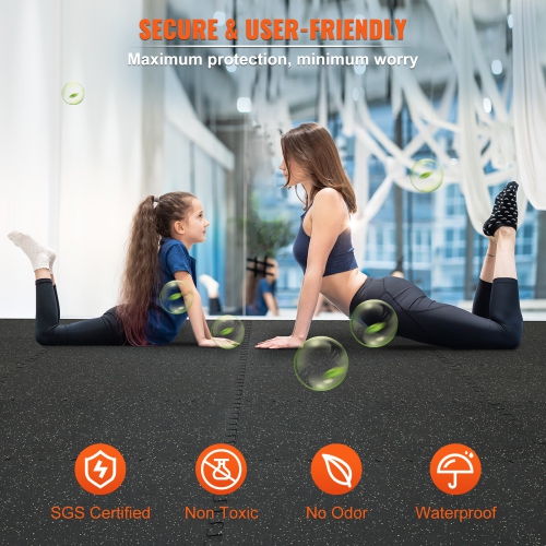 VEVOR 0.56 in Thickened EVA Interlocking Foam Floor Mats, 6 Pcs Puzzle Rubber Tiles, 24 x 24 in Exercise Floor Mat for Workout & Fitness, Heavy Duty