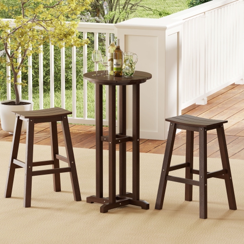 GYMAX  3PCs Outdoor HDpe Bar Table & Chair Set for 2 W/ Footrests for Garden Yard Pool