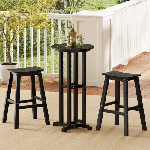 GYMAX  3PCs Outdoor HDpe Bar Table & Chair Set for 2 W/ Footrests for Garden Yard Pool
