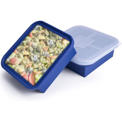 Image 1 of 5.. Kinggrand Kitchen 4-Cup Silicone Freezer Tray with Lid - 2 Pack - Portion Control Molds for Soup, Broth, Stew, Sauce, and Food Storage - Easy Release