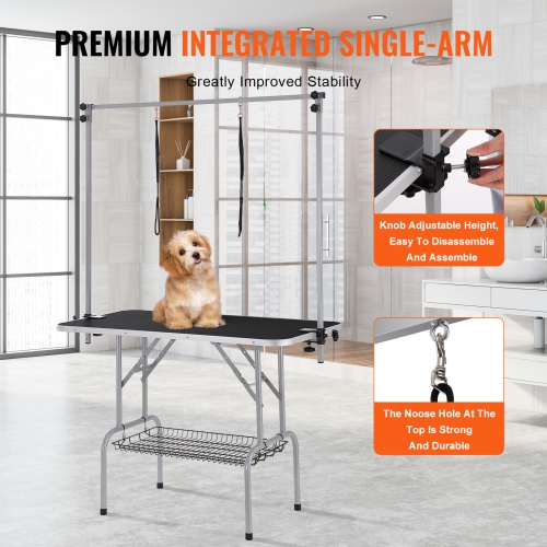 VEVOR 46'' Pet Grooming Table Two Arms with Clamp, Foldable Pets Grooming Stand for Medium and Small Dogs, Free No Sit Haunch Holder with Grooming