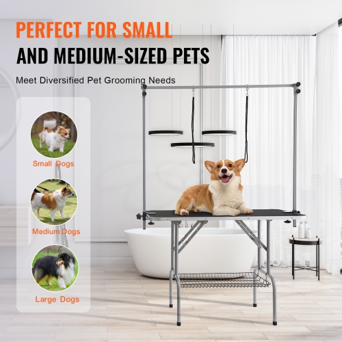 VEVOR 46'' Pet Grooming Table Two Arms with Clamp, Foldable Pets Grooming Stand for Medium and Small Dogs, Free No Sit Haunch Holder with Grooming