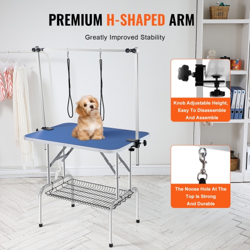 VEVOR 36''x24'' Pet Grooming Table Two Arms with Clamp, Foldable Pets Grooming Stand for Medium and Small Dogs, Free No Sit Haunch Holder with