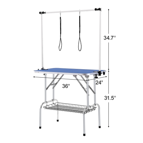 VEVOR 36''x24'' Pet Grooming Table Two Arms with Clamp, Foldable Pets Grooming Stand for Medium and Small Dogs, Free No Sit Haunch Holder with