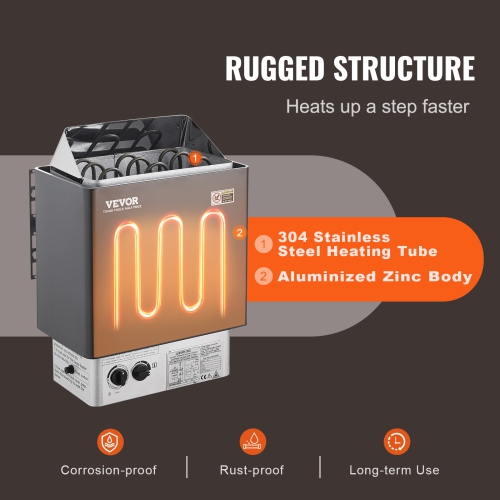 VEVOR 4.5KW Sauna Heater, 220V Electric Sauna Stove, Steam Bath Sauna Heater with Built-In Controls, 3h Timer and Adjustable Temp for Max. 105-210