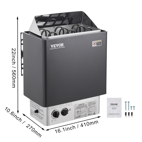 VEVOR 4.5KW Sauna Heater, 220V Electric Sauna Stove, Steam Bath Sauna Heater with Built-In Controls, 3h Timer and Adjustable Temp for Max. 105-210