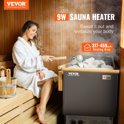 VEVOR 9KW Sauna Heater, Steam Bath Sauna Heater with Built-In Controls, Electric Sauna Stove, 3h Timer and Adjustable Temp for Max. 317-459 Cubic