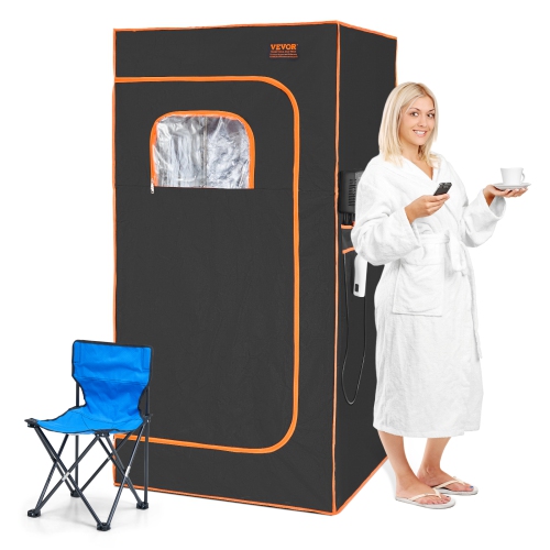 VEVOR Portable Sauna Tent, 1400W Personal Sauna Kit, Detoxify & Soothing Infrared Heated Body Therapy, Time & Temperature Remote Control with Chair &