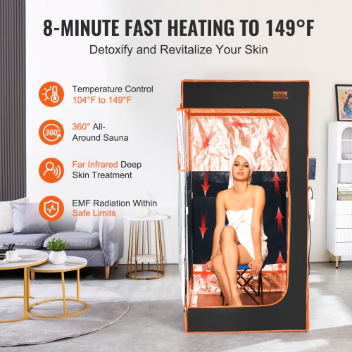 VEVOR Portable Sauna Tent, 1400W Personal Sauna Kit, Detoxify & Soothing Infrared Heated Body Therapy, Time & Temperature Remote Control with Chair &