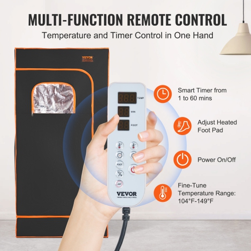 VEVOR Portable Sauna Tent, 1400W Personal Sauna Kit, Detoxify & Soothing Infrared Heated Body Therapy, Time & Temperature Remote Control with Chair &