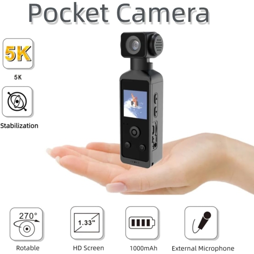 5K Sports Pocket Camera Pocket Digital Camera 270 Degree Rotation Creative Handheld Camera Outdoor Sports Photographer Tight Handheld【32GB】