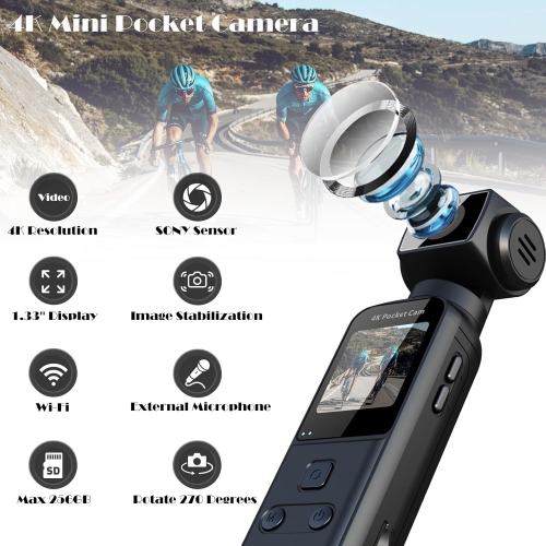Magic Cube Pocket Camera 4K Ultra HD Pocket Camera 270° Rotatable Pocket Camera Suitable for Outdoor, Cycling, Diving, Filming [Without TF Card]