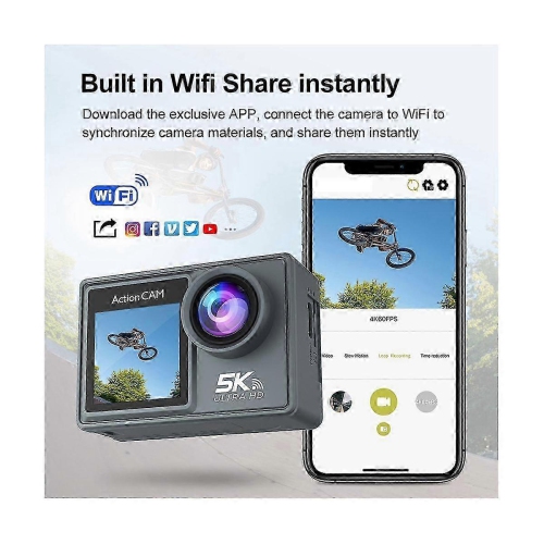 5K WiFi Wrist-Controlled HD Action Camera - 170° Wide Angle, 24MP, EIS Stabilized Cycling/Skiing Mini Action Camera