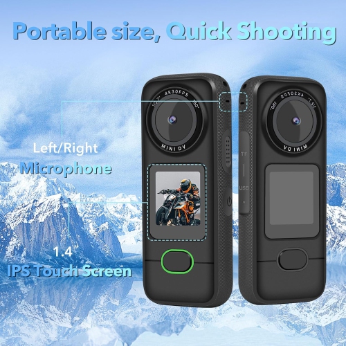Black Premium 4K Action Camera, 64GB Memory Card – 150° Lens, Anti-Flicker, Dual Microphones