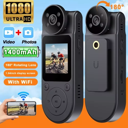 [128GB] Hiking, equipped with 180° rotating lens, magnetic back clip design, 140° wide-angle motion detection, outdoor walking infrared mode WIFI mode
