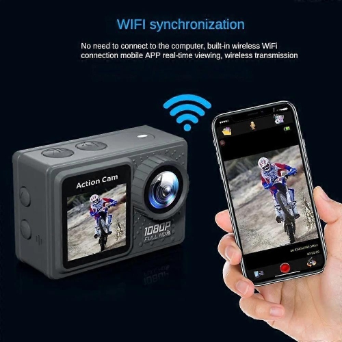 1080P WiFi Action Camera with 30M Waterproof Case - 120° Wide Angle, HD Sports Cam for Cycling/Diving