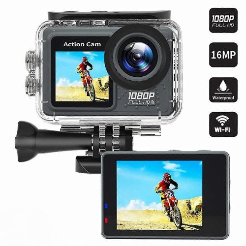 1080P WiFi Action Camera with 30M Waterproof Case - 120° Wide Angle, HD Sports Cam for Cycling/Diving