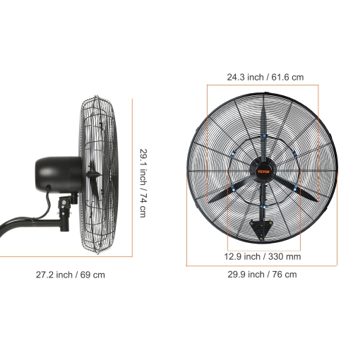 VEVOR 24 Inch Wall-Mount Misting Fan, 3-speed High Velocity Max. 7000 CFM, Waterproof Oscillating Industrial Wall Fan, Commercial or Residential for