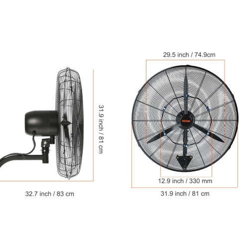 VEVOR 30 Inch Wall-Mount Misting Fan, 3-speed High Velocity Max. 9500 CFM, Waterproof Oscillating Industrial Wall Fan, Commercial or Residential for