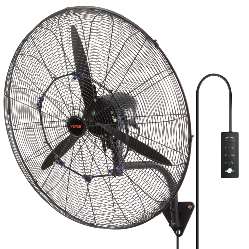 VEVOR 30 Inch Wall-Mount Misting Fan, 3-speed High Velocity Max. 9500 CFM, Waterproof Oscillating Industrial Wall Fan, Commercial or Residential for