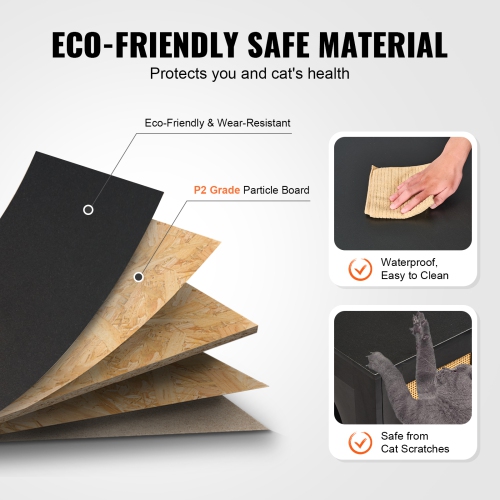 VEVOR 47.2"L x 19.7"W x 21.7"H Cat Litter Box Enclosure for 2 Cats, Litter Box Furniture Hidden with Rattan Decorated Doors, Wooden Cat Box Cabinet