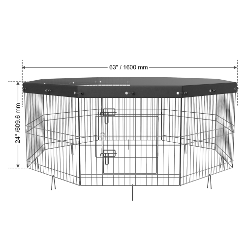 VEVOR 8 Panels Foldable Metal Dog Exercise Pen with Top Cover,24" H Pet Fence Puppy Crate Kennel with Ground Stakes, Indoor Outdoor Dog Pen for Small