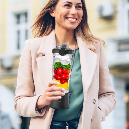 Portable Blender 600ml/20oz Personal Size Blender, USB Rechargeable Mini Blender Juicer——black