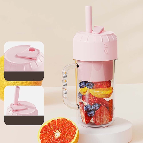 Portable USB Rechargeable Mini Juicer, Handheld Mini Personal Electric Juicer - Pink