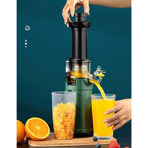 Portable Slow Cold Press Juicer, Lightweight Masticating Vegetable and Fruit Juicer, Compact Juicer with Brush and Juice Container