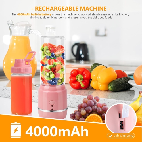 Electric Mini Rechargeable Juicer Rechargeable Portable Handheld - Pink Double Cup