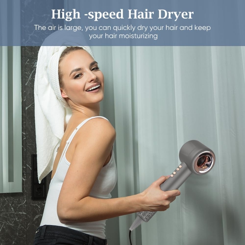 Hair Dryer - High Speed Brushless DC Motor Negative Ion Professional Hair Dryer, Fast Drying, Low Noise Electronic Temperature Control with Nozzle