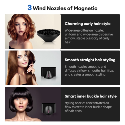 Hair Dryer, Negative Ion Hair Dryer Set, Portable Quick Dry Low Noise Hair Dryer with Magnetic Nozzle and Diffuser for Home, Travel and Salon