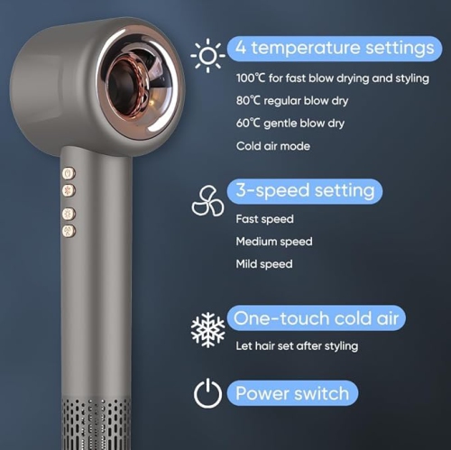 Hair Dryer - High Speed Brushless DC Motor Negative Ion Professional Hair Dryer, Fast Drying, Low Noise Electronic Temperature Control Hair Dryer