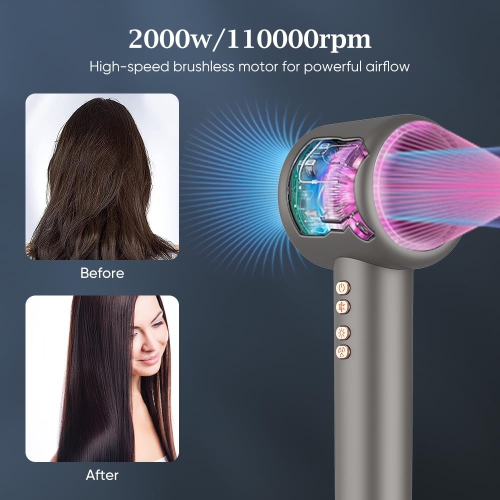 Hair Dryer - High Speed Brushless DC Motor Negative Ion Professional Hair Dryer, Fast Drying, Low Noise Electronic Temperature Control Hair Dryer