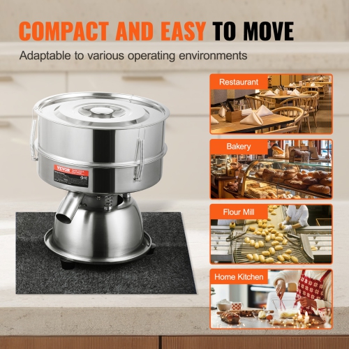 VEVOR 10+60 Mesh Automatic Electric Vibrating Sieve, Stainless Steel Machine, 45W Automatic Powder Sifter Machine Countertop, Sieve Shaker for Flour