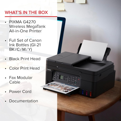 Canon Megatank G4270 All-in-One Wireless Supertank Printer |Print, Copy, Scan and Fax|with Airprint and Mopria Printing|Auto Document Feeder and