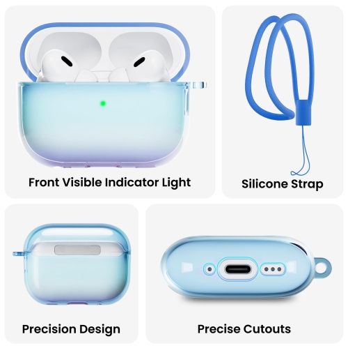 ORNARTO for AirPods Pro 2nd Generation Case(2023/2022),Stylish Gradient Clear TPU, LED Visible, Full Drop Protection Cover for AirPods Pro 2nd Case