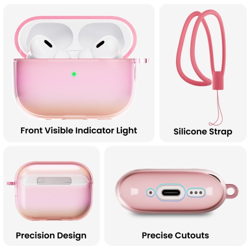 ORNARTO for AirPods Pro 2nd Generation Case(2023/2022),Stylish Gradient Clear TPU, LED Visible, Full Drop Protection Cover for AirPods Pro 2nd Case