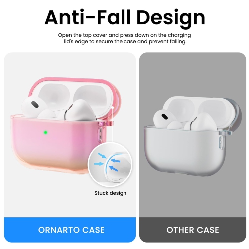 ORNARTO for AirPods Pro 2nd Generation Case(2023/2022),Stylish Gradient Clear TPU, LED Visible, Full Drop Protection Cover for AirPods Pro 2nd Case